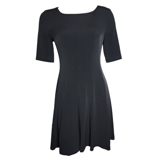 CONNECTED APPAREL Petites Solid All Black Pullover Short Sleeve Dress Womens 6P - Picture 1 of 6